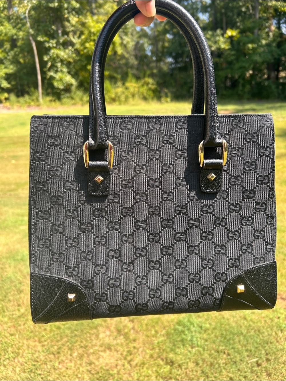 Gucci Black GG Canvas nailhead tote